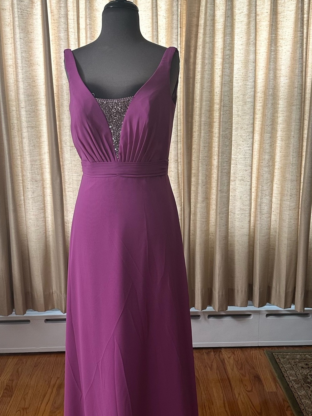 Allure Plum Sleeveless Prom Gown with Beaded Inset